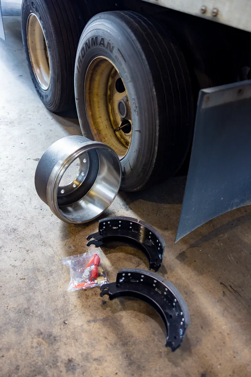 Brake drum and shoes ready for installation