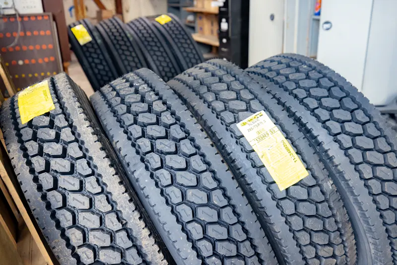 Commercial truck tires in the parts room